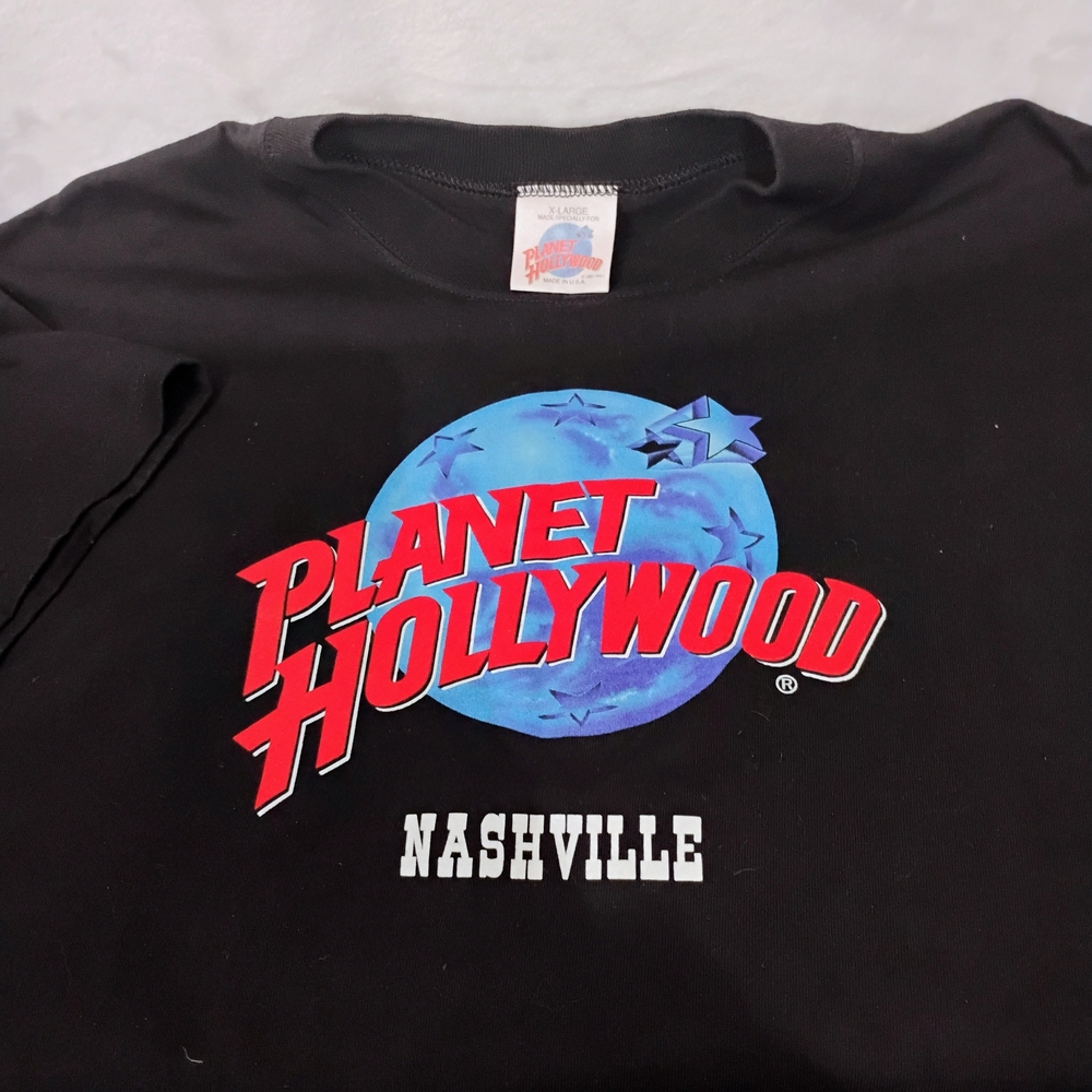 Vtg 90s Planet Hollywood Nashville T Shirt Black XL Made in USA Graphic Y2K P